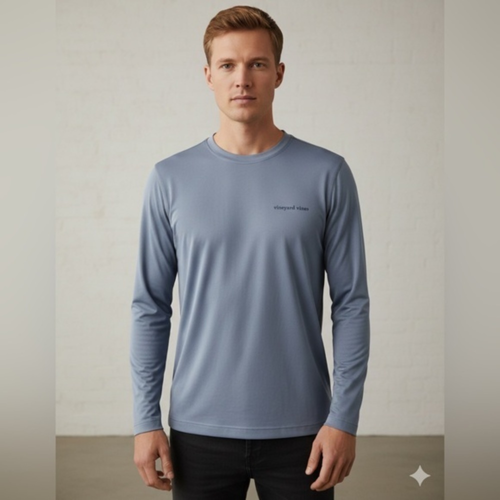 Vineyard Vines Men’s Small Blue Performance Long Sleeve Logo Shirt S 1V0367